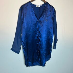 Vintage Victoria’s Secret oversized pajama blouse cobalt blue highlow mesh small